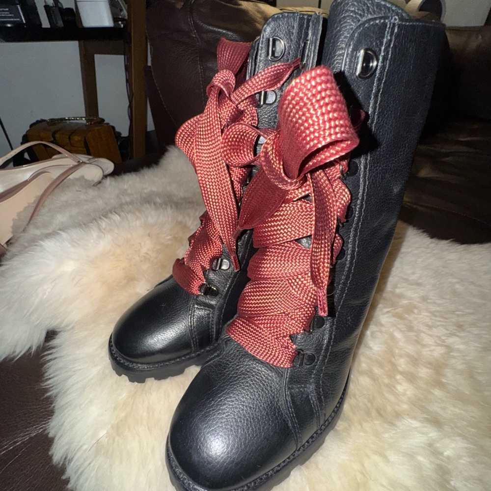 Schutz Black Leather Boots with Red Laces - Picture 2 of 12